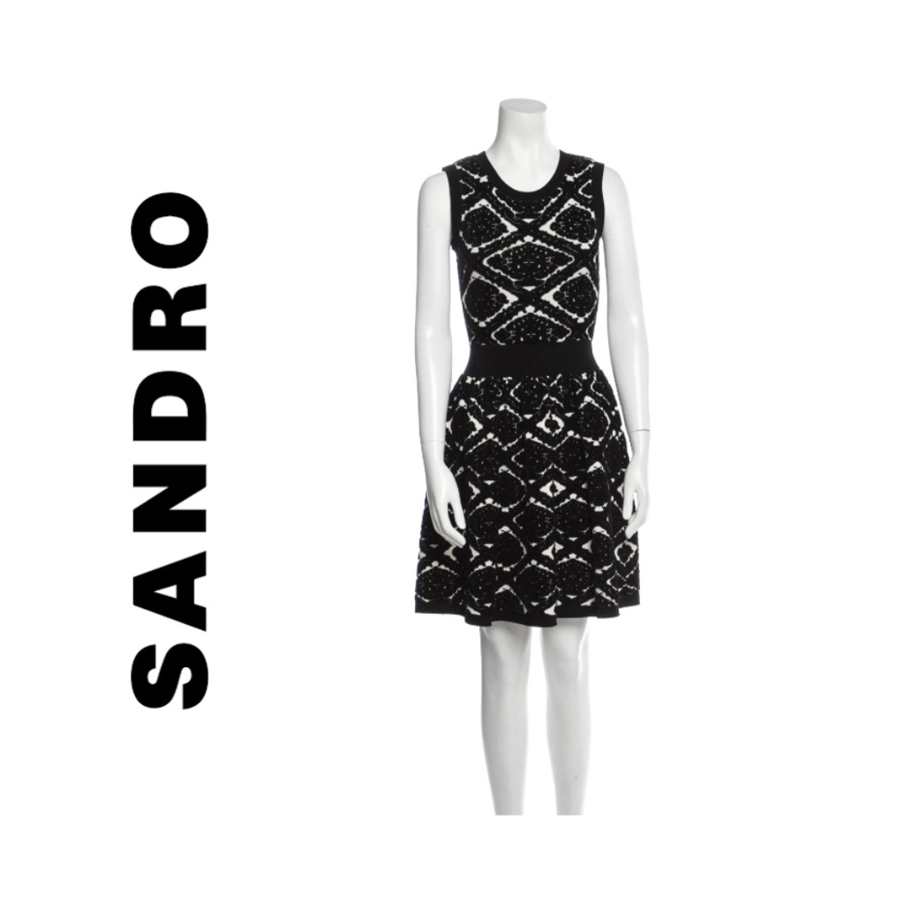 SANDRO {M} Mini Dress Black White Printed Geometric - Picture 1 of 7